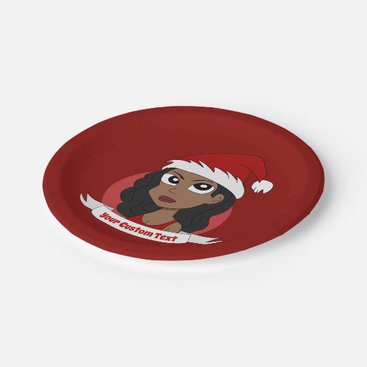 Junge Frau Weihnachts-Cartoon Pappteller (Schrägansicht)