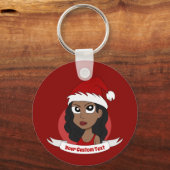 Junge Frau Weihnachts-Cartoon Schlüsselanhänger (Vorderseite)