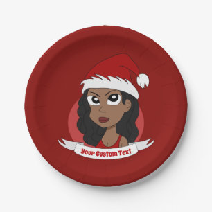 Junge Frau WeihnachtsCartoon Pappteller