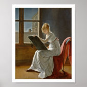 Junge Frau Zeichne neben einem Fenster Poster (Vorne)