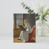 Junge Frau Zeichne neben einem Fenster Postkarte (Stehend Vorderseite)