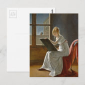 Junge Frau Zeichne neben einem Fenster Postkarte (Vorne/Hinten)