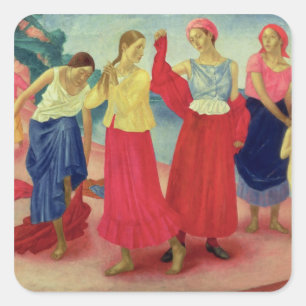 Junge Frauen auf der Wolga, 1915 Quadratischer Aufkleber