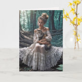 Junge Frauen in Wäldern mit Katze Karte (Gelbe Blume)