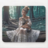 Junge Frauen in Wäldern mit Katze Mousepad (Vorne)