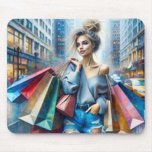 Junge Frauen kaufen in der großen Stadt Mousepad (Vorne)