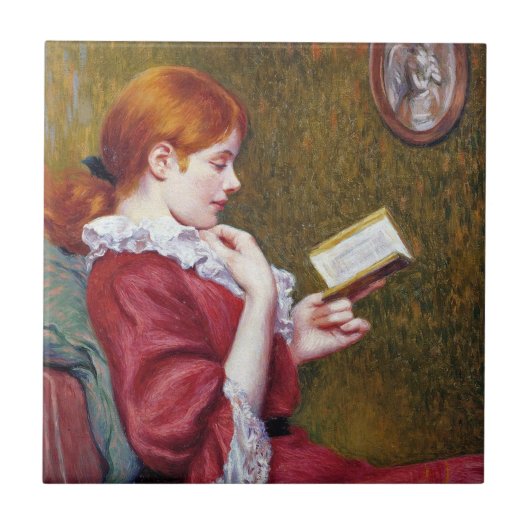 Junge Frauen mit rotem Haar lesen ein gutes Buch Fliese (Vorderseite)