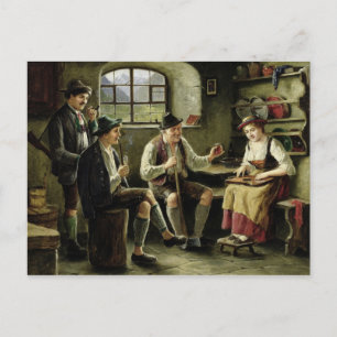 Junge Frauen spielen einen Zither Postkarte