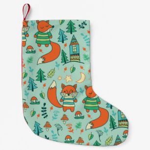 Junge Füchse: Kindernahtloses Muster. Kleiner Weihnachtsstrumpf