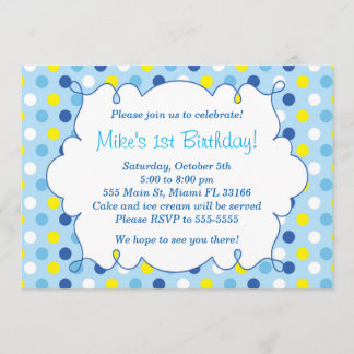 Junge Geburtstag Einladung Blue Yellow Polka Dots