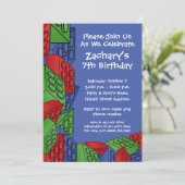 Junge Geburtstagsparty - Gebäude Blocks Einladung (Stehend Vorderseite)