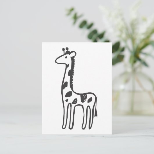 Junge Giraffe in Schwarz-Weiß-Zeichnung Postkarte (Stehend Vorderseite)