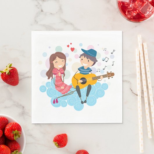 Junge Gitarre spielen für Girl Liebe und Music Serviette