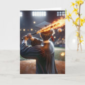 Junge Graduate Swinging a Flaming Bat Karte (Gelbe Blume)