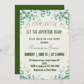 Junge grün-weiße Babydusche Einladung (Vorne/Hinten)