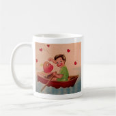 Junge hält Herz im Boot Kaffeetasse (Links)
