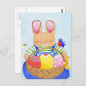 Junge-Hase mit Korbpost Postkarte (Vorne/Hinten)
