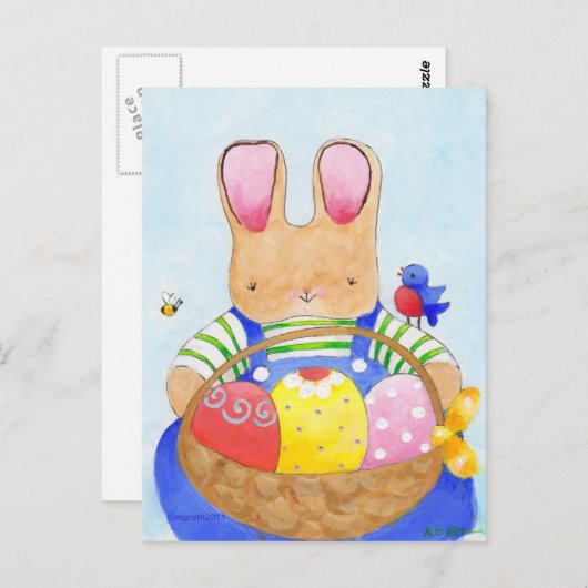 Junge-Hase mit Korbpost Postkarte (Vorne/Hinten)