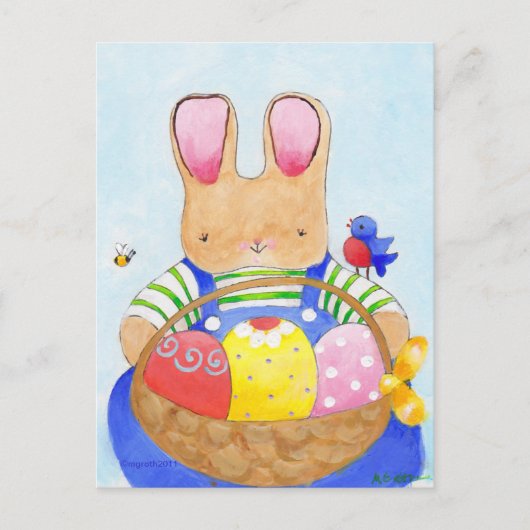 Junge-Hase mit Korbpost Postkarte (Vorderseite)