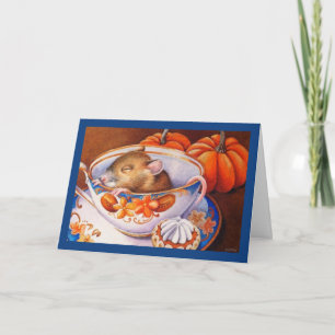Junge Herbstmaus schläft in Teetasse Aquarell-Kuns Karte