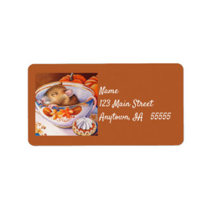 Junge Herbstmäuse schläft im Teacup Wasserfarbe  Adressaufkleber