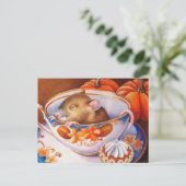 Junge Herbstmäuse schläft im Teacup Wasserfarbe Ku Postkarte (Stehend Vorderseite)