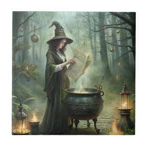 Junge Hexe im Mystischen Wald Ritual Fliese