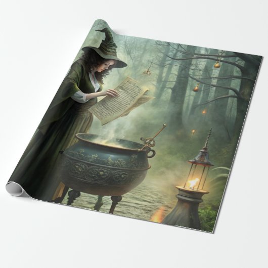 Junge Hexe im Mystischen Wald Ritual Geschenkpapier (Ungerollt)