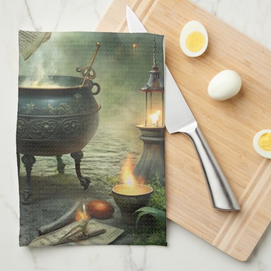 Junge Hexe im Mystischen Wald Ritual Geschirrtuch (Viertel Falte)