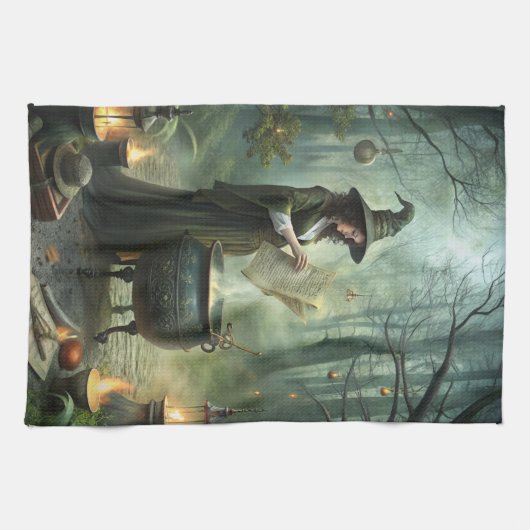 Junge Hexe im Mystischen Wald Ritual Geschirrtuch (Horizontal)