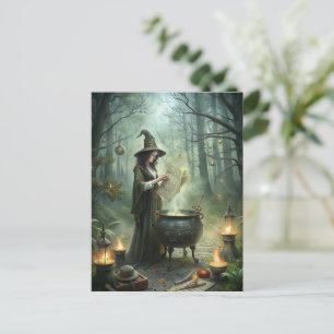 Junge Hexe im Mystischen Wald Ritual Postkarte