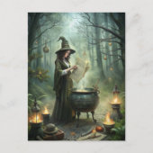 Junge Hexe im Mystischen Wald Ritual Postkarte (Vorderseite)