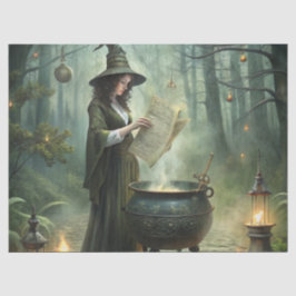 Junge Hexe im Mystischen Wald Ritual Seidenpapier