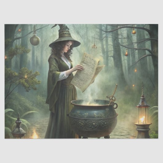 Junge Hexe im Mystischen Wald Ritual Seidenpapier (Vorderseite)