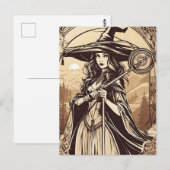 Junge Hexe in Sepia, Vintages Halloween Postkarte (Vorne/Hinten)