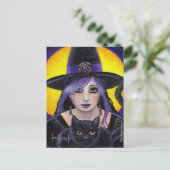 Junge Hexe und Katze Postkarte (Stehend Vorderseite)