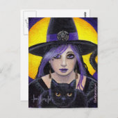 Junge Hexe und Katze Postkarte (Vorne/Hinten)