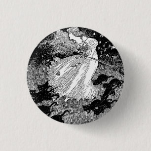 Junge Hexe und schwarze Katzen Button
