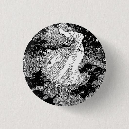 Junge Hexe und schwarze Katzen Button (Vorderseite)