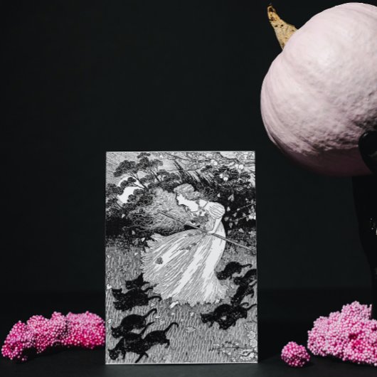 Junge Hexe und schwarze Katzen Postkarte