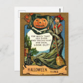 Junge Hexenin mit Besen und Kürbis, Vintag Postkarte (Vorne/Hinten)