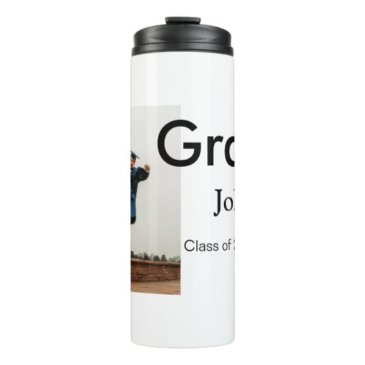 Junge hinzufügen Name Datum Jahr Text QR Abschluss Thermosbecher (Vorderseite)