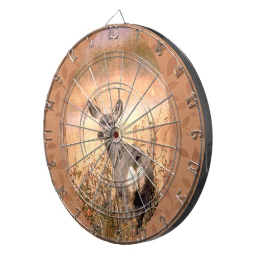 Junge Hirsche in Wildblumen mit grungy Texture Art Dartscheibe (Vorderseite rechts)