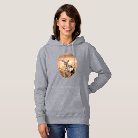 Junge Hirsche in Wildblumen mit grungy Texture Art Hoodie (Vorne ganz)