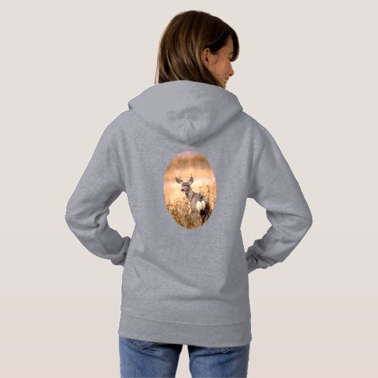 Junge Hirsche in Wildblumen mit grungy Texture Art Hoodie (Schwarz voll)