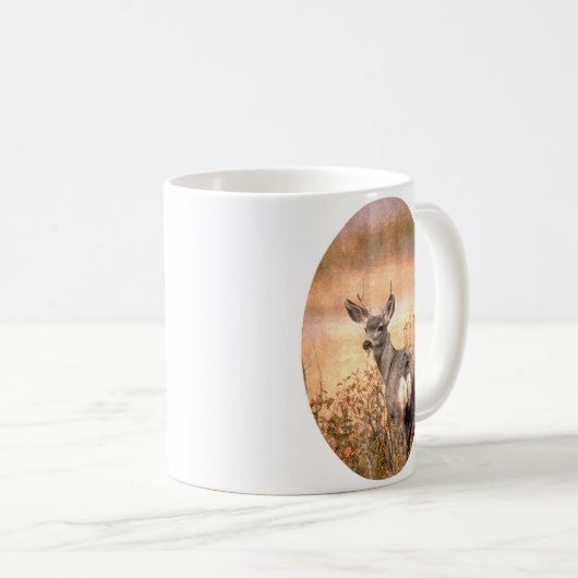 Junge Hirsche in Wildblumen mit grungy Texture Art Kaffeetasse (VorderseiteRechts)