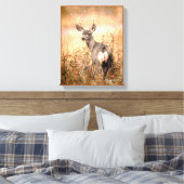 Junge Hirsche in Wildblumen mit grungy Texture Art Leinwanddruck (Insitu (Schlafzimmer))