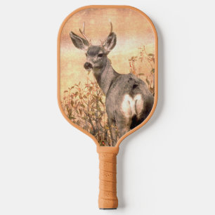 Junge Hirsche in Wildblumen mit grungy Texture Art Pickleball Schläger