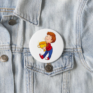 Junge Holding Golden Trophy Award Gewinner Button