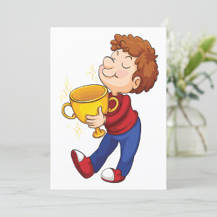 Junge Holding Golden Trophy Award Gewinner Einladung